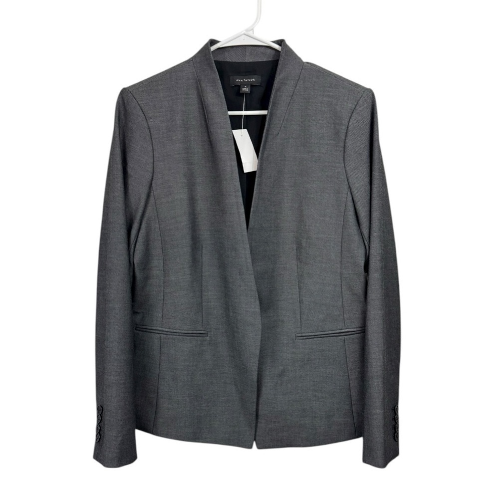 NWT Ann Taylor Size 10 Gray Collarless One Button Blazer Jacket Career Office